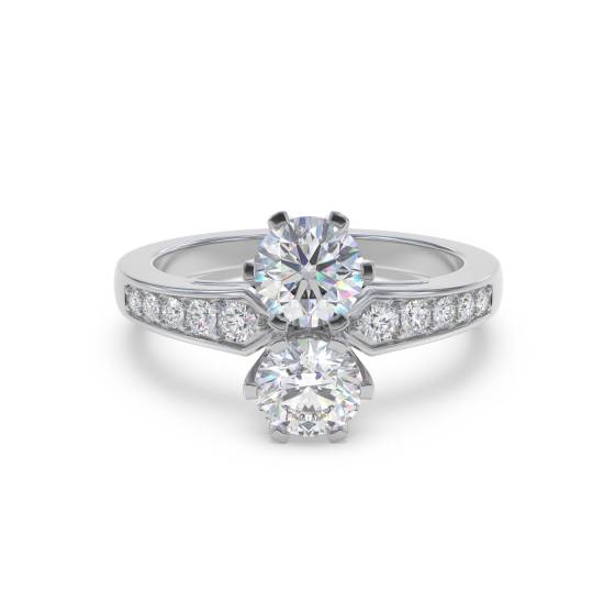 Two Stone Round Diamond Shoulder Set Ring