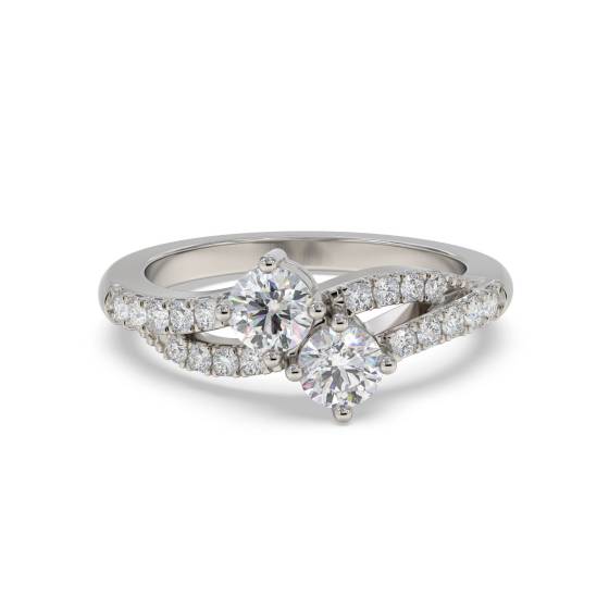 Two Stone Round Diamond Shoulder Set Ring