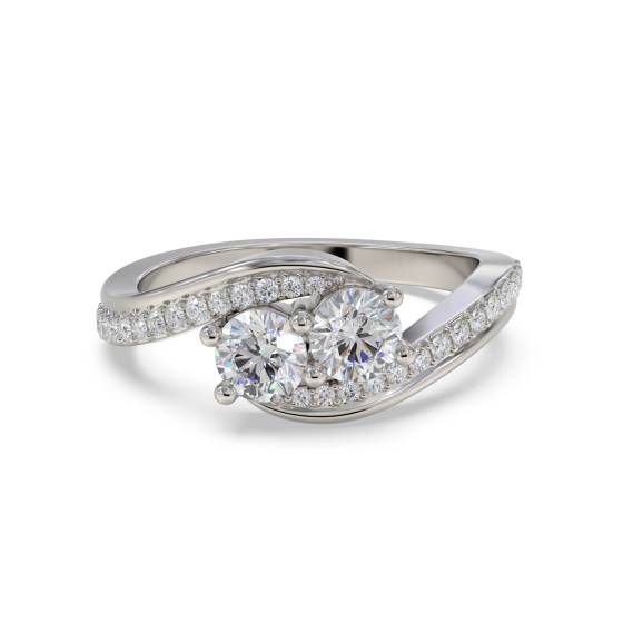 Two Stone Round Diamond Shoulder Set Ring