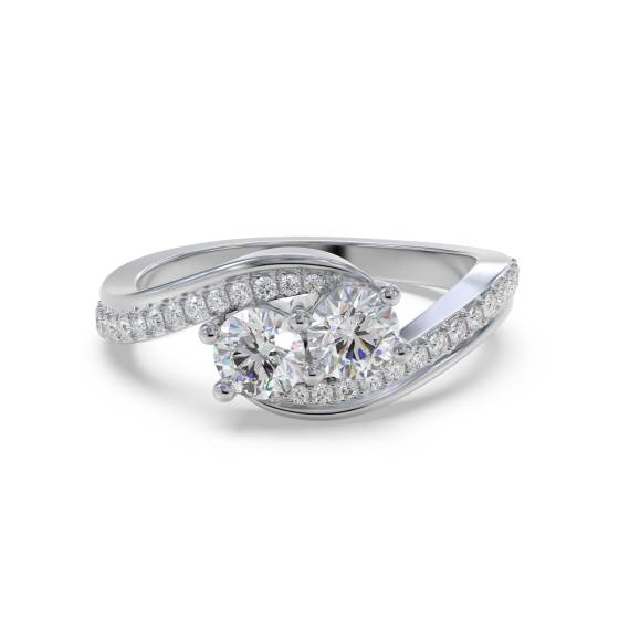 Two Stone Round Diamond Shoulder Set Ring