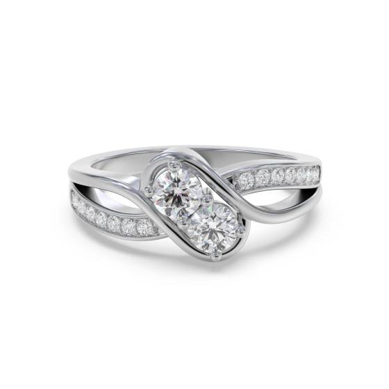 Two Stone Round Diamond Shoulder Set Ring