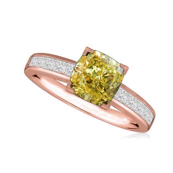 Fancy Yellow Cushion Diamond Shoulder Set Ring