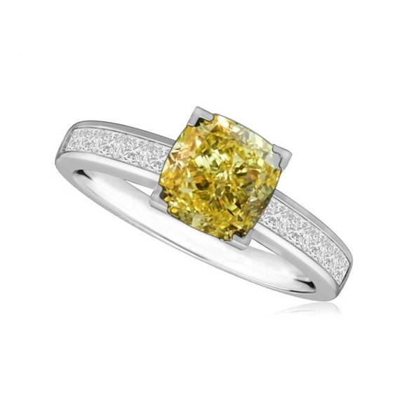Fancy Yellow Cushion Diamond Shoulder Set Ring