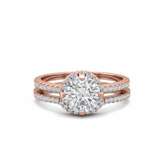 Round Diamond Shoulder Set Ring With Matching Band