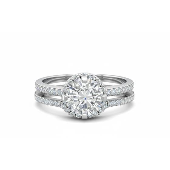 Round Diamond Shoulder Set Ring With Matching Band