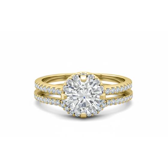 Round Diamond Shoulder Set Ring With Matching Band