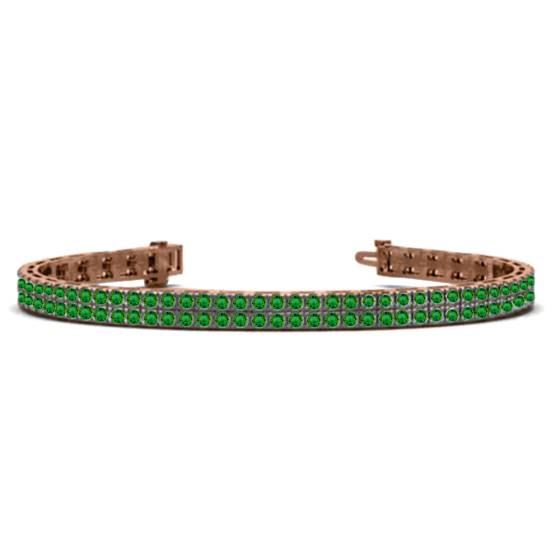 Mens Double Row Round Green Emerald Tennis Bracelet