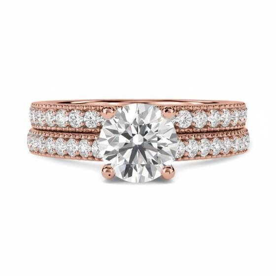 Round Diamond Shoulder Set Ring With Matching Band