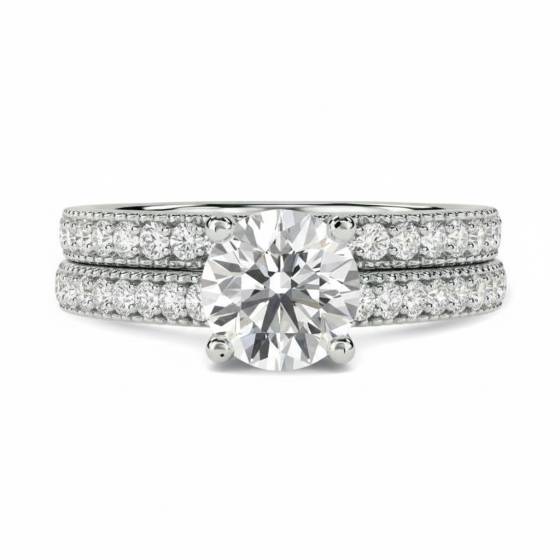 Round Diamond Shoulder Set Ring With Matching Band