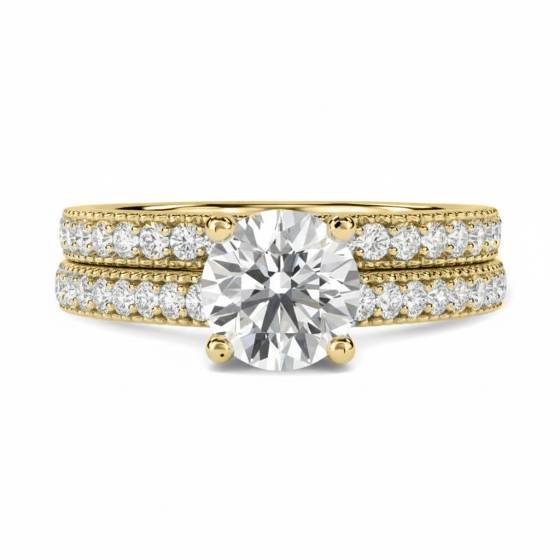 Round Diamond Shoulder Set Ring With Matching Band