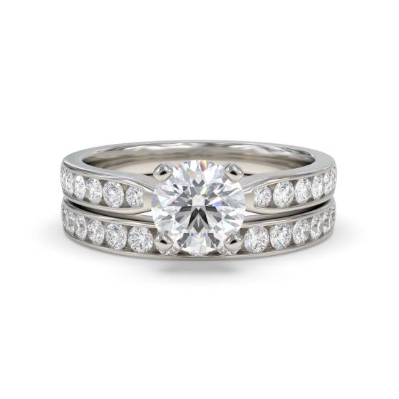 Round Diamond Shoulder Set Ring With Matching Band