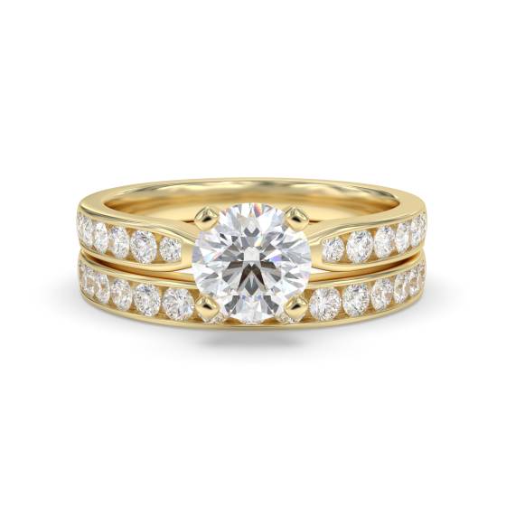 Round Diamond Shoulder Set Ring With Matching Band