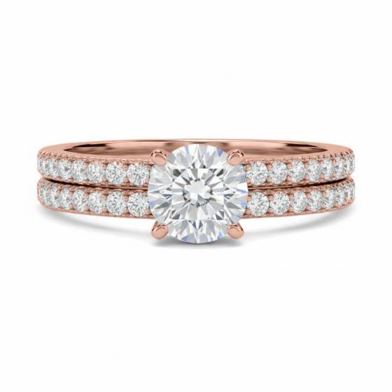 Round Diamond Shoulder Set Ring With Matching Band