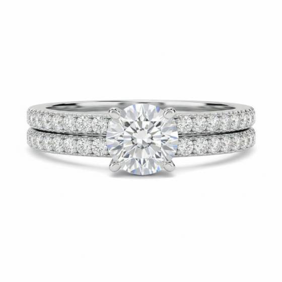 Round Diamond Shoulder Set Ring With Matching Band