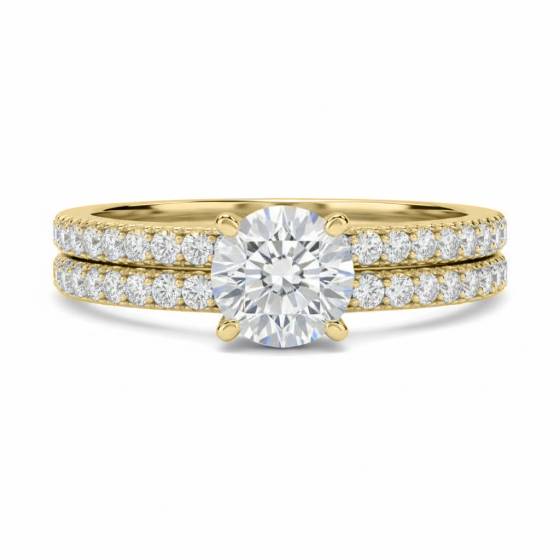 Round Diamond Shoulder Set Ring With Matching Band