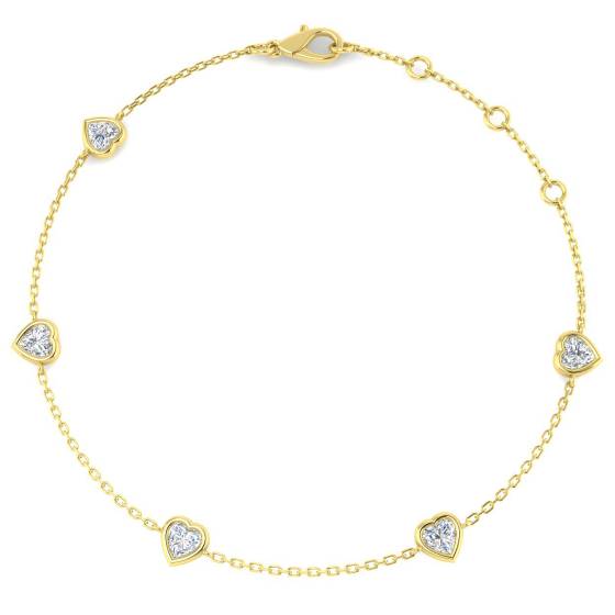 0.70ct VS/F-G Lab Grown Heart cut Diamond 7 Inches Designer Bracelet in 18k Yellow Gold