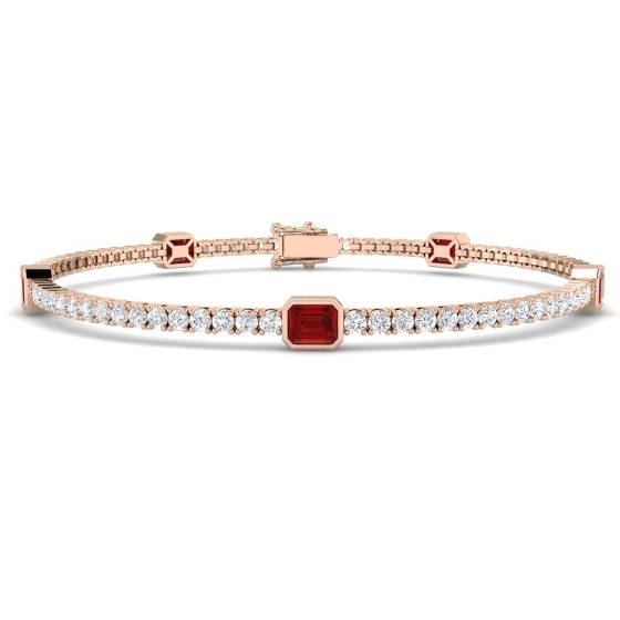 Emerald Cut Ruby and Round Diamond Set Bracelet