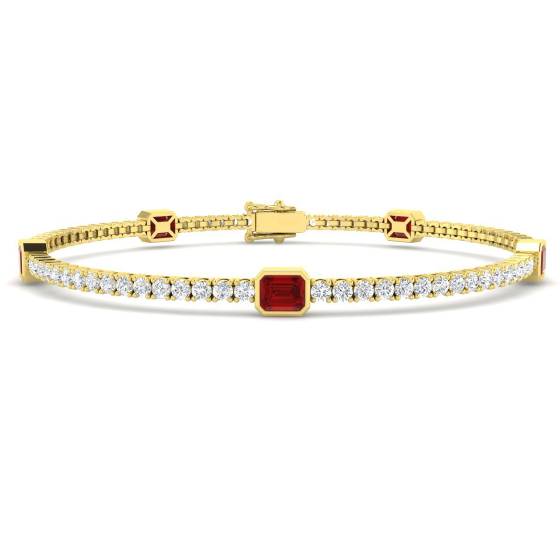 Emerald Cut Ruby and Round Diamond Set Bracelet