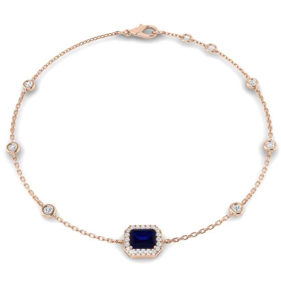 Emerald Cut Blue Sapphire and Round Diamond Set Bracelet