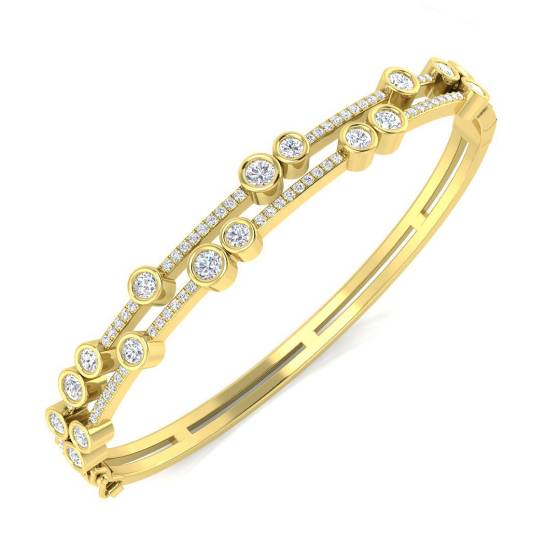 Double Row Round Diamond Set Bezel Bangle