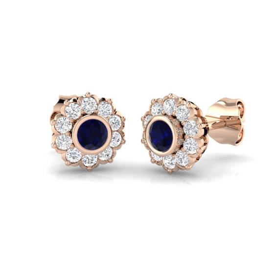 Round Cut Blue Sapphire Gemstone Stud Earrings