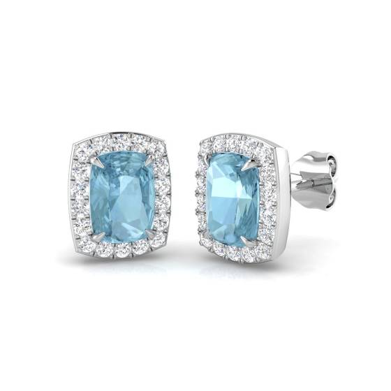 1.85ct VS/E-F Radiant cut Aquamarine Gemstone Halo Earrings