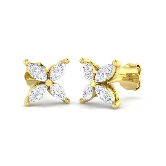 0.60ct SI/E-F Marquise cut Natural Diamond Flower Earrings in 18k Yellow Gold