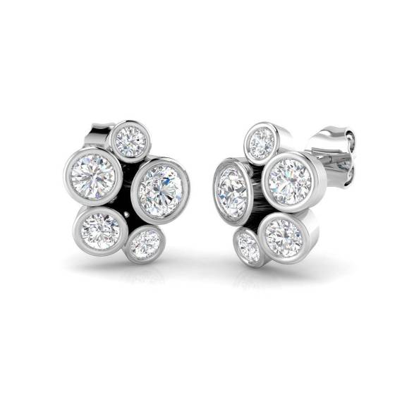 1.13ct VVS/E-F Lab Grown Round Cut Diamond Rubover Bubble Earrings in 9k White Gold