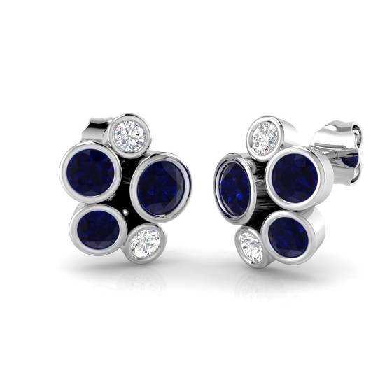 Round Cut Blue Sapphire Gemstone Stud Earrings