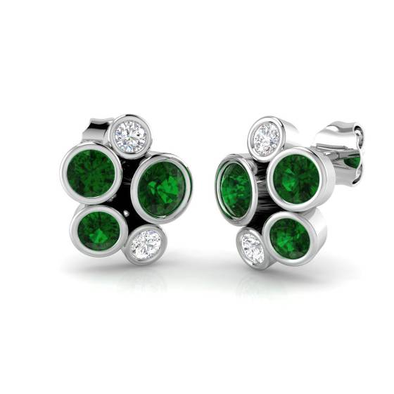 Round Cut Green Emerald Gemstone Stud Earrings