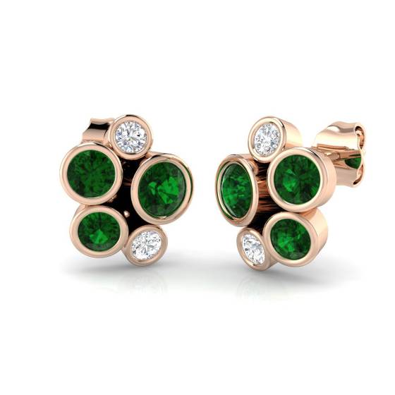 Round Cut Green Emerald Gemstone Stud Earrings