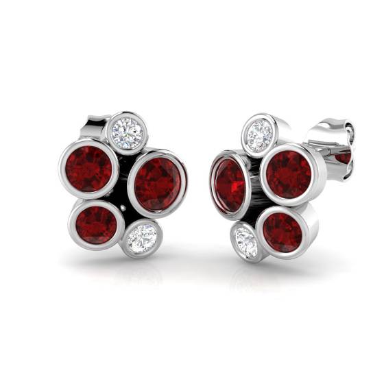 Round Cut Ruby Gemstone Stud Earrings