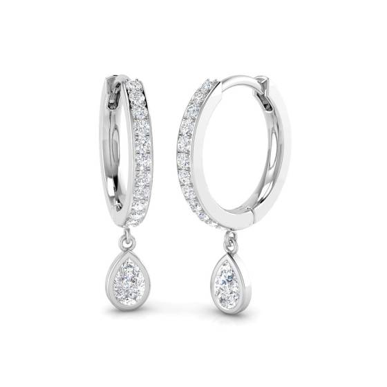 0.50ct SI/E-F Pear cut Natural Diamond Drop and Hoop Earrings in 18k White Gold