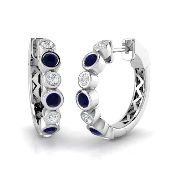 Round Cut Blue Sapphire Gemstone Hoop Earrings