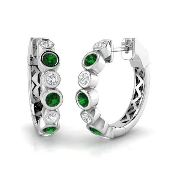 Round Cut Green Emerald Gemstone Hoop Earrings