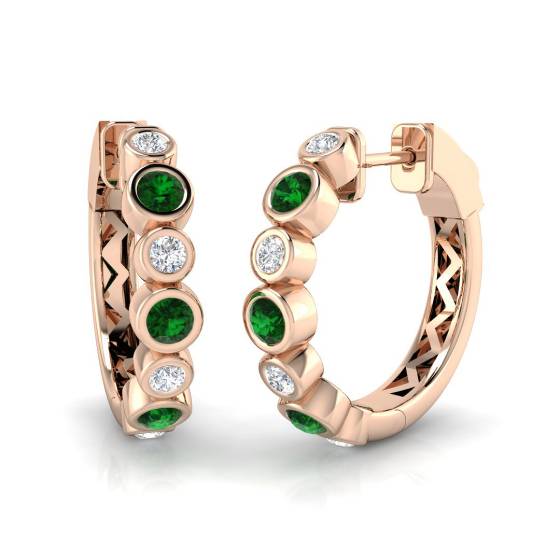 Round Cut Green Emerald Gemstone Hoop Earrings