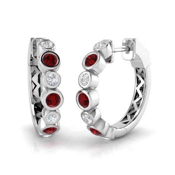 Round Cut Ruby Gemstone Hoop Earrings