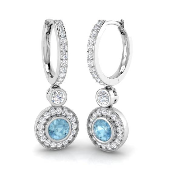 Round Cut Aquamarine Diamond Earrings