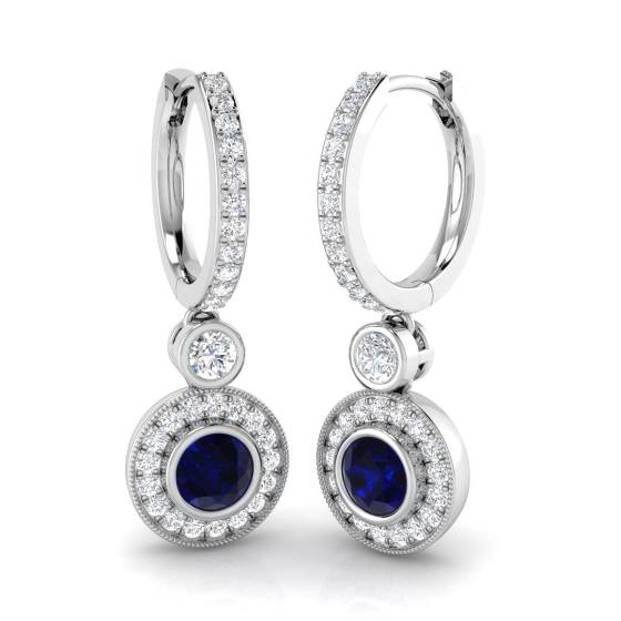 Round Cut Blue Sapphirend Gemstone Hoop Earrings