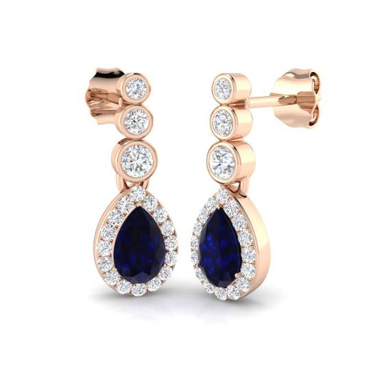 Pear Cut Blue Sapphire Gemstone Drop Earrings