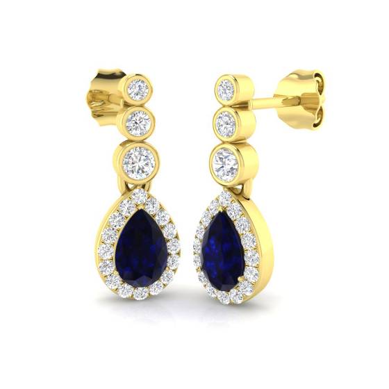 Pear Cut Blue Sapphire Gemstone Drop Earrings