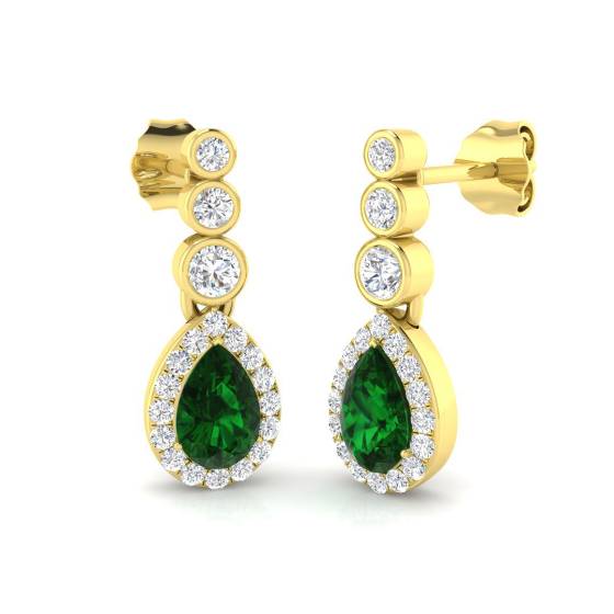 Pear Cut Green Emerald Gemstone Drop Earrings