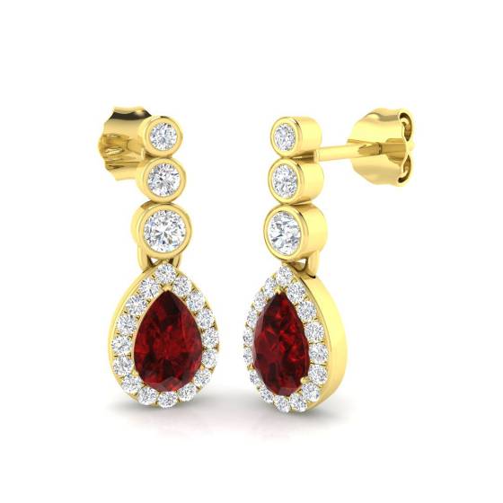 Pear Cut Ruby Gemstone Drop Earrings