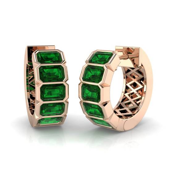 Emerald Cut Green Emerald Gemstone Hoop Earrings
