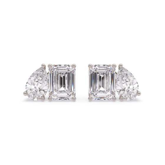 Pear and Emerald Diamond Two stone Earrings