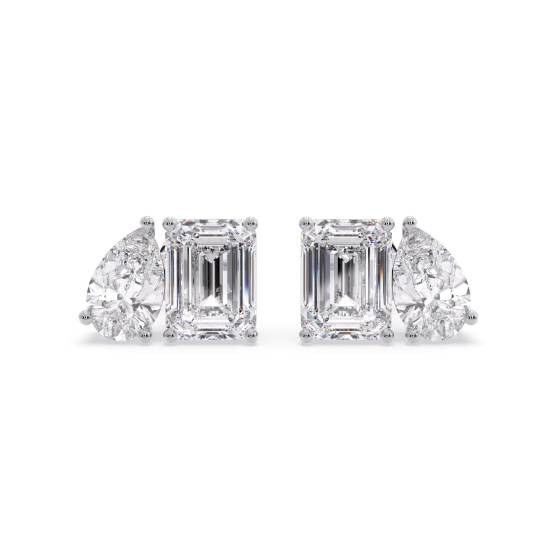 Pear and Emerald Diamond Two stone Earrings