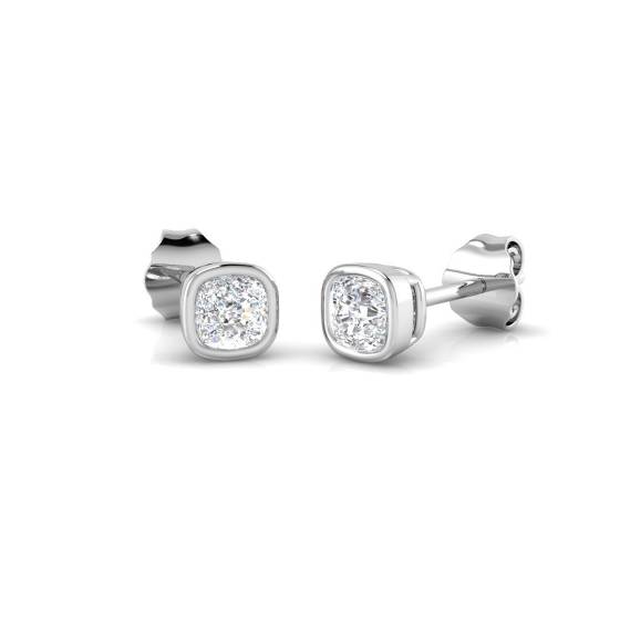 Cushion Diamond Bezel Set Stud Earrings