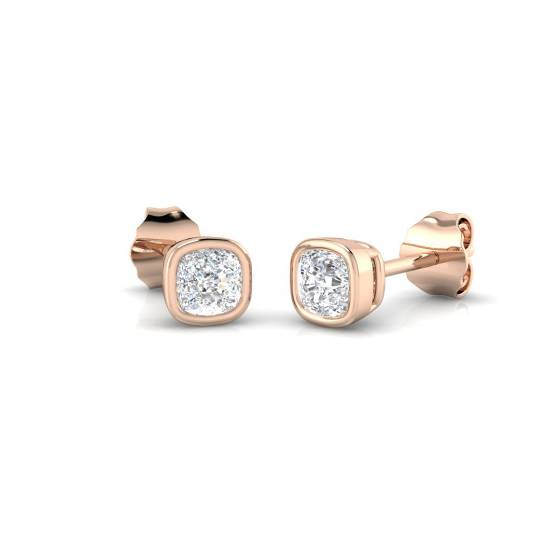 Cushion Diamond Bezel Set Stud Earrings