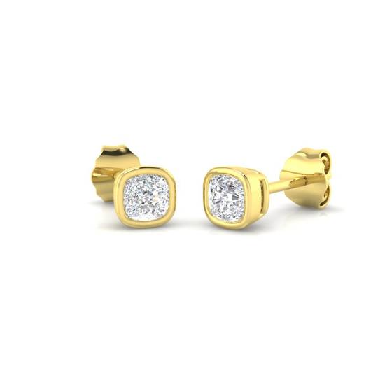 Cushion Diamond Bezel Set Stud Earrings