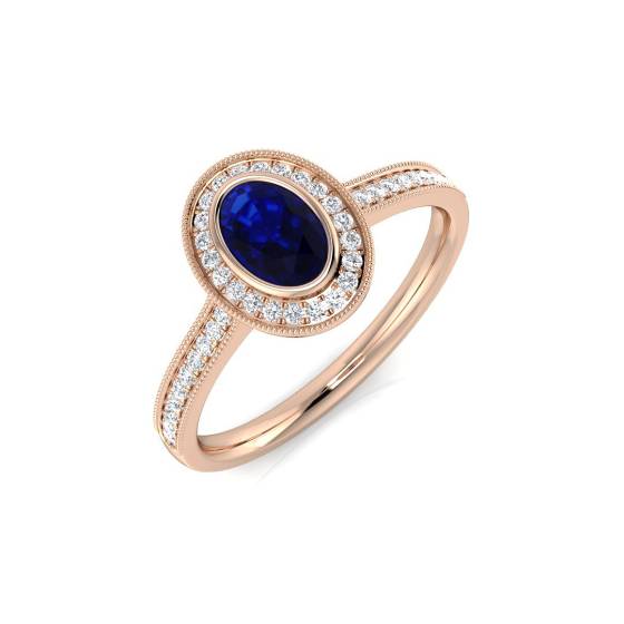 Oval Cut Blue Sapphire Gemstone Bezel Set Ring